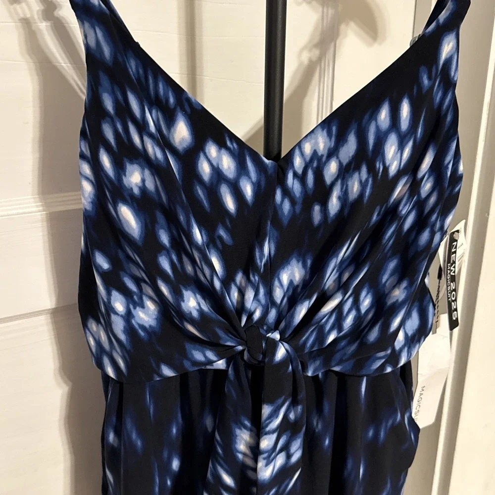 Magicsuit Womens Blue Multi Indigo V-Neck Tie Dye Kami Swim Dress Size 10 Pocket
